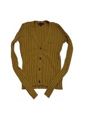 American Eagle Mustard Yellow Ribbed Buttoned Cardigan Cropped Fit Sz XS